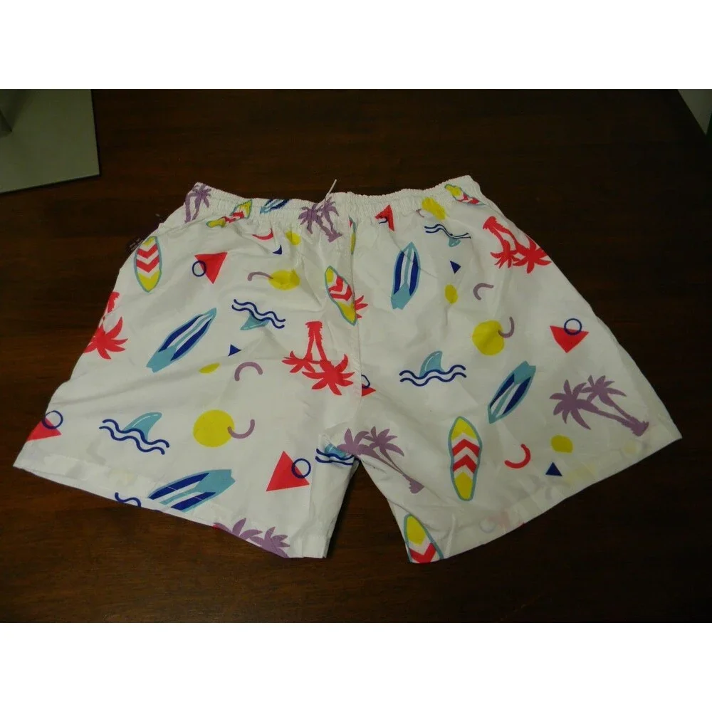 Uzzi Men's Swim Suit Trunks White Blue Neon Pink Retro Pattern Size XL NWT